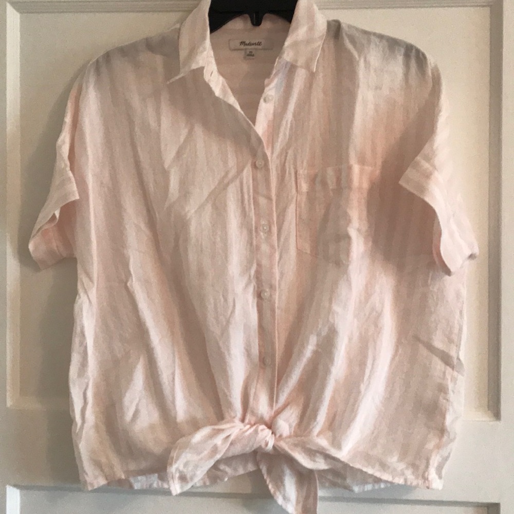 Madewell Light Pink Button-Down Tie Front Shirt